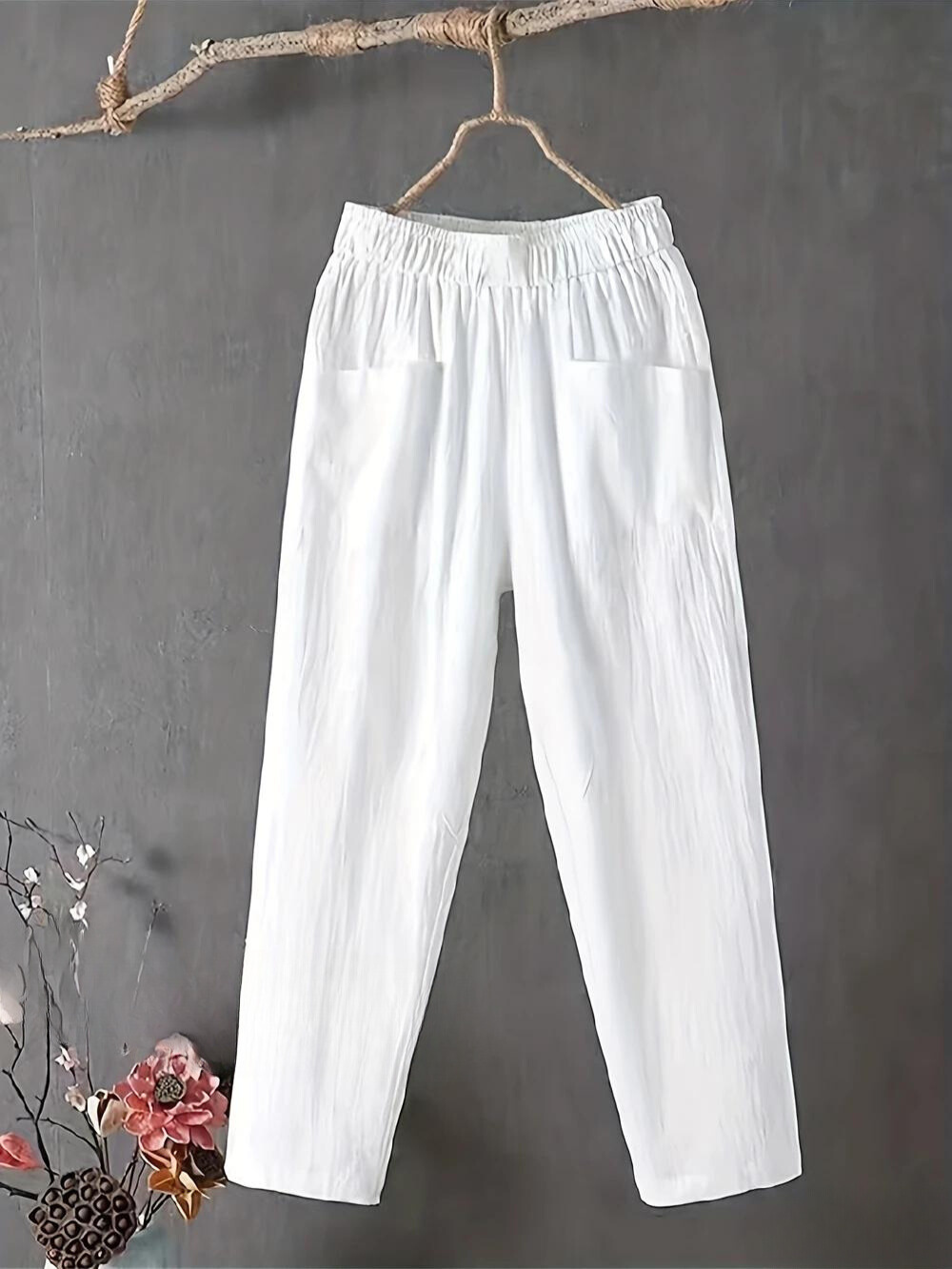 Maria - Pantalon droit élastique uni à poches pour femmes plus size