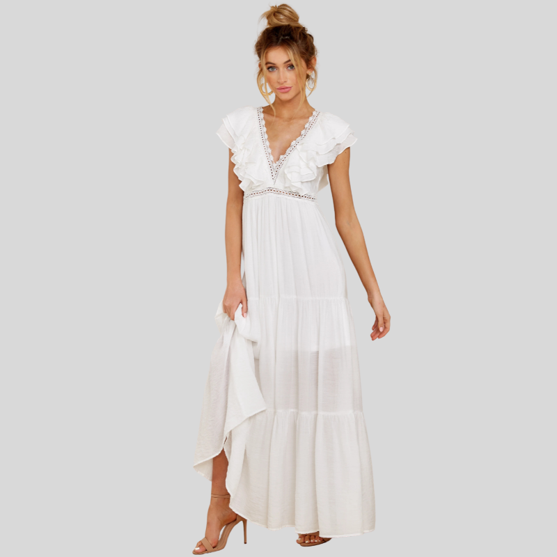 Nala - Robe longue élégante avec col V et dentelle
