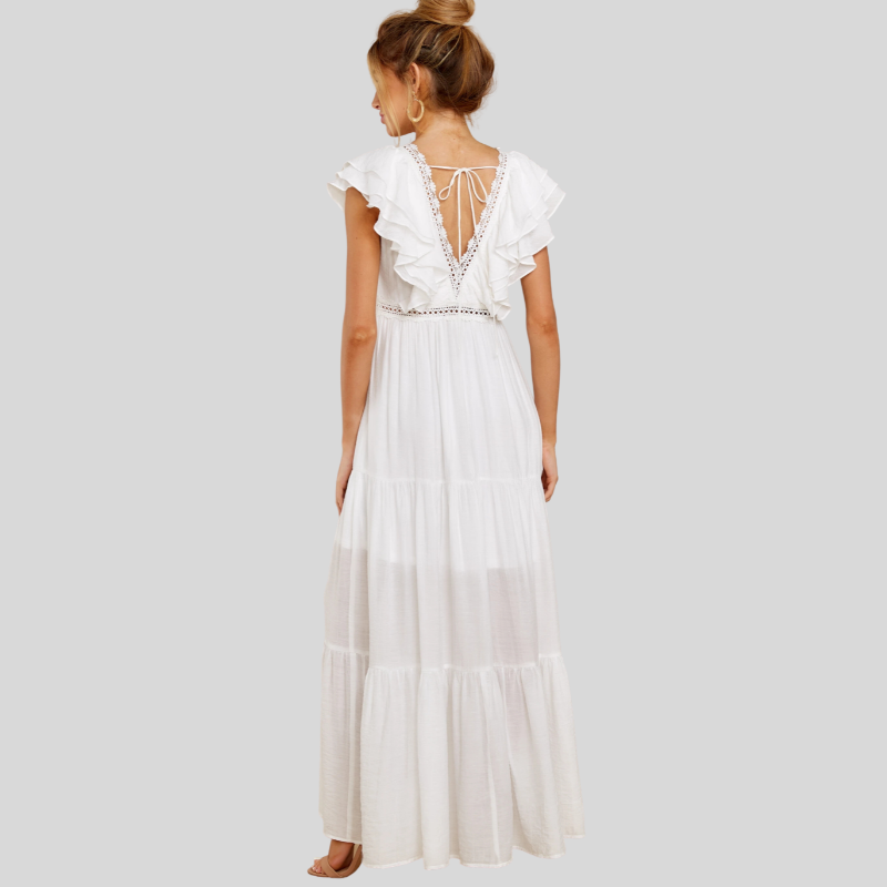 Nala - Robe longue élégante avec col V et dentelle