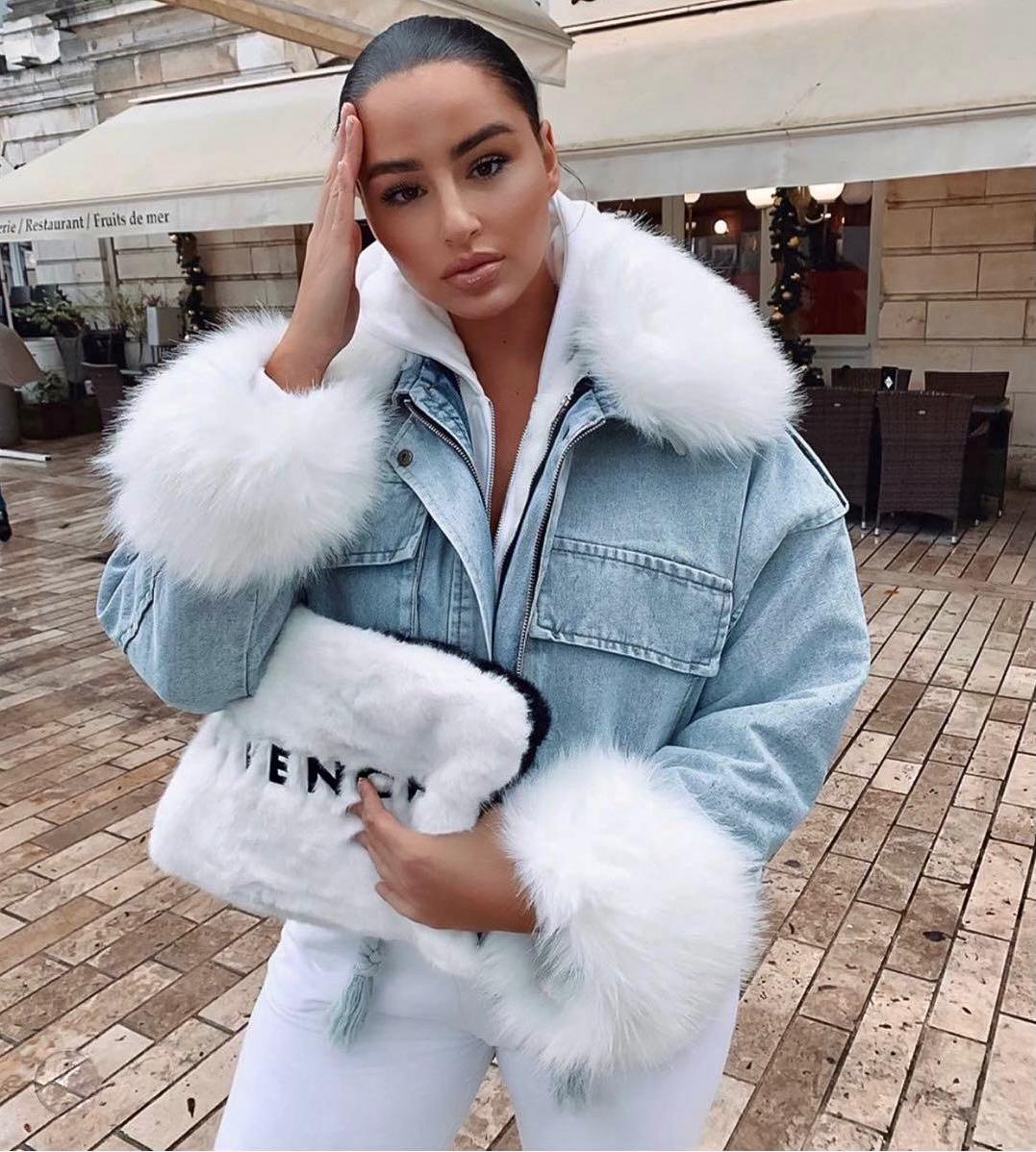 Léonie | Veste en Jean avec Doublure en Fausse Fourrure et Style Surdimensionné pour Femmes