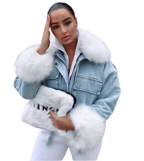 Léonie | Veste en Jean avec Doublure en Fausse Fourrure et Style Surdimensionné pour Femmes