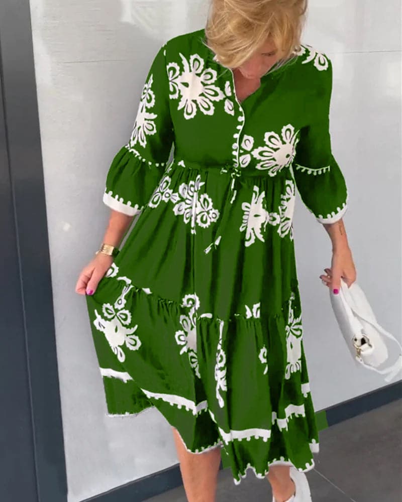 Katia - Robe de créateur imprimée fleurie à manches 3/4