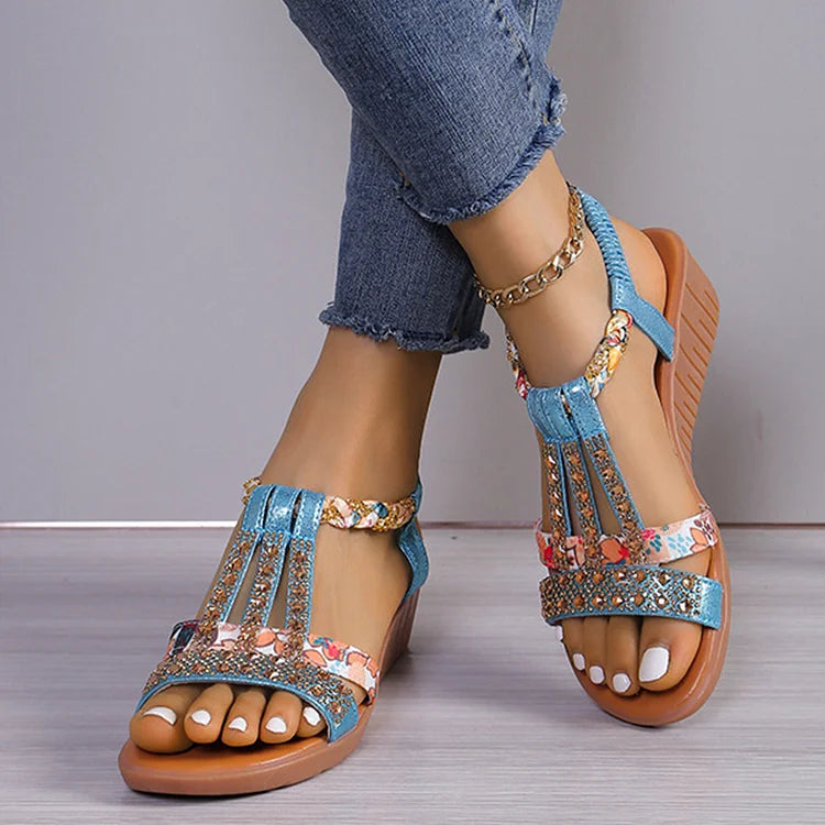 Sophia - Nouvelles sandales d'été pour femmes avec bout ouvert et strass