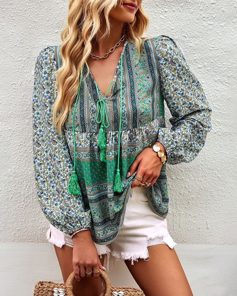 Léna | Blouse Décontractée avec Imprimé Unique et Tissu Léger pour Femmes