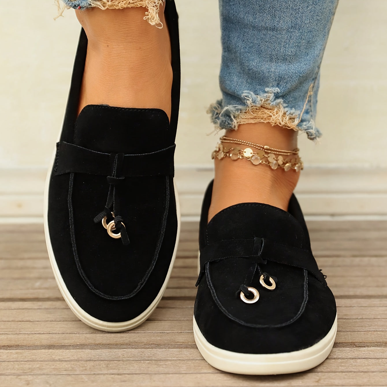 Mila | Mocassins à glands élégants pour femmes avec anneau en fer stylisé et décorations uniques
