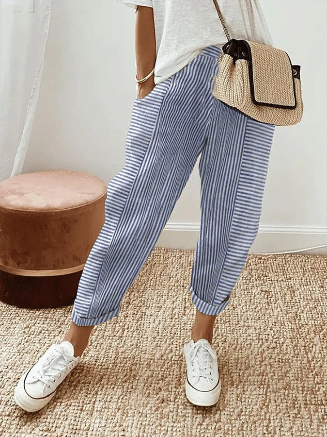 Natasha - Pantalon rayé en coton pour femme