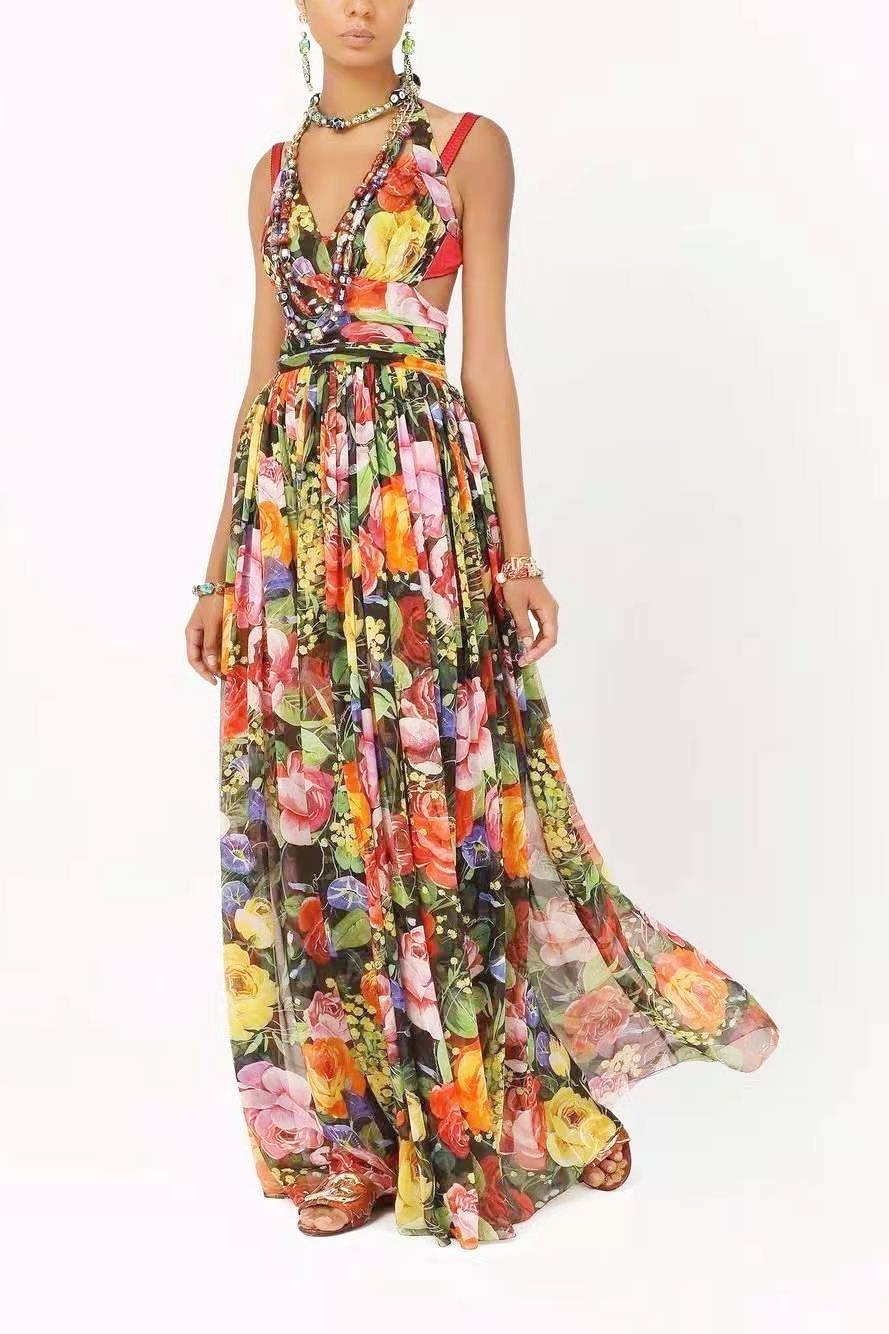 Léa | Maxi-robe avec Imprimé Floral et Dos-nu pour Femmes