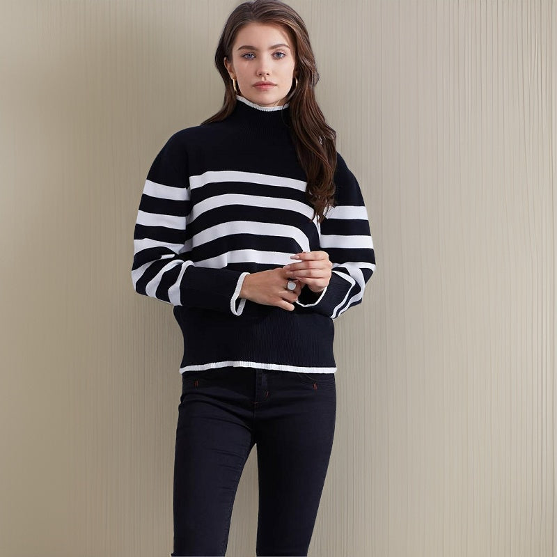 Léonie | Pull à col roulé avec Design Rayé et Confort Douillet pour Femmes