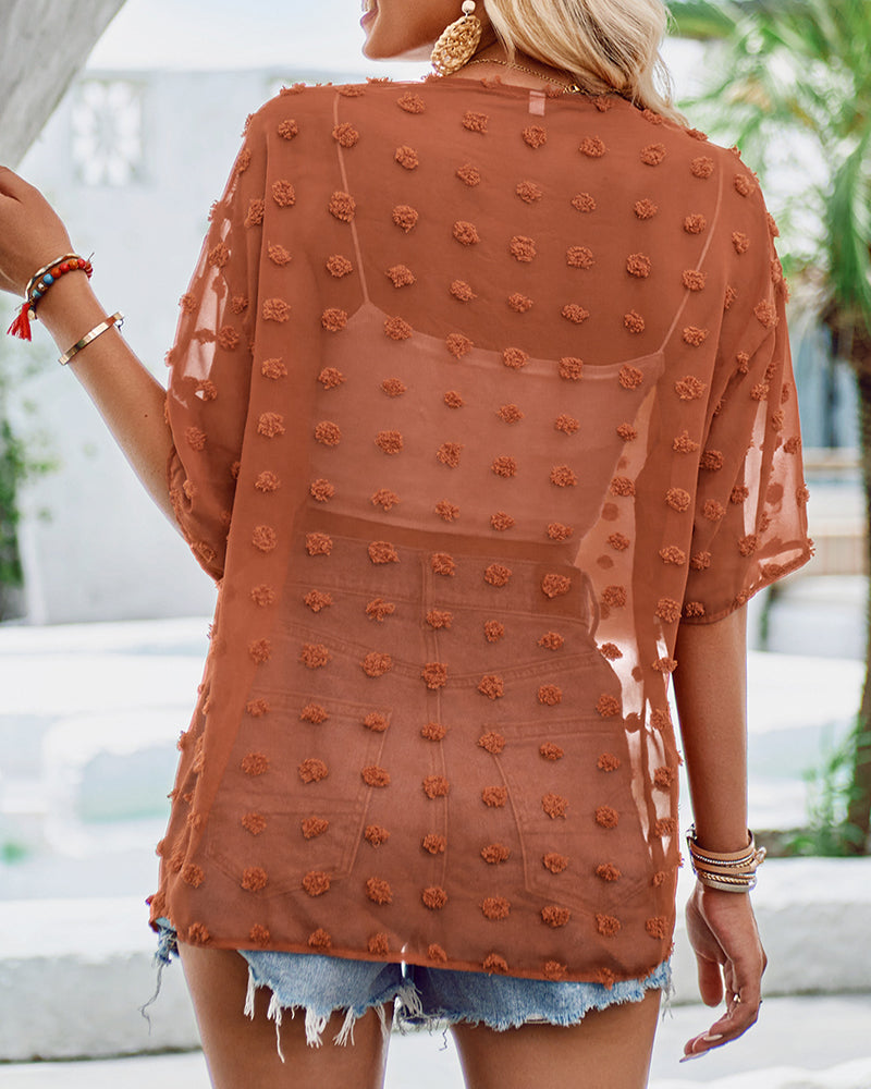 Lunaire | Blouse avec Détails Translucides et Décolleté en V pour l'Été