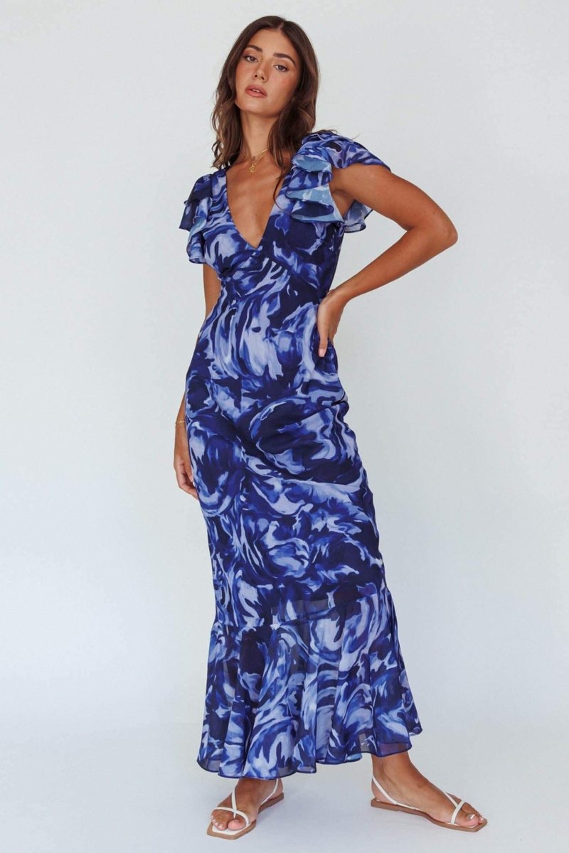 Léonie | Robe Longue Imprimée avec Détails Élégants et Décolleté en V pour Femmes