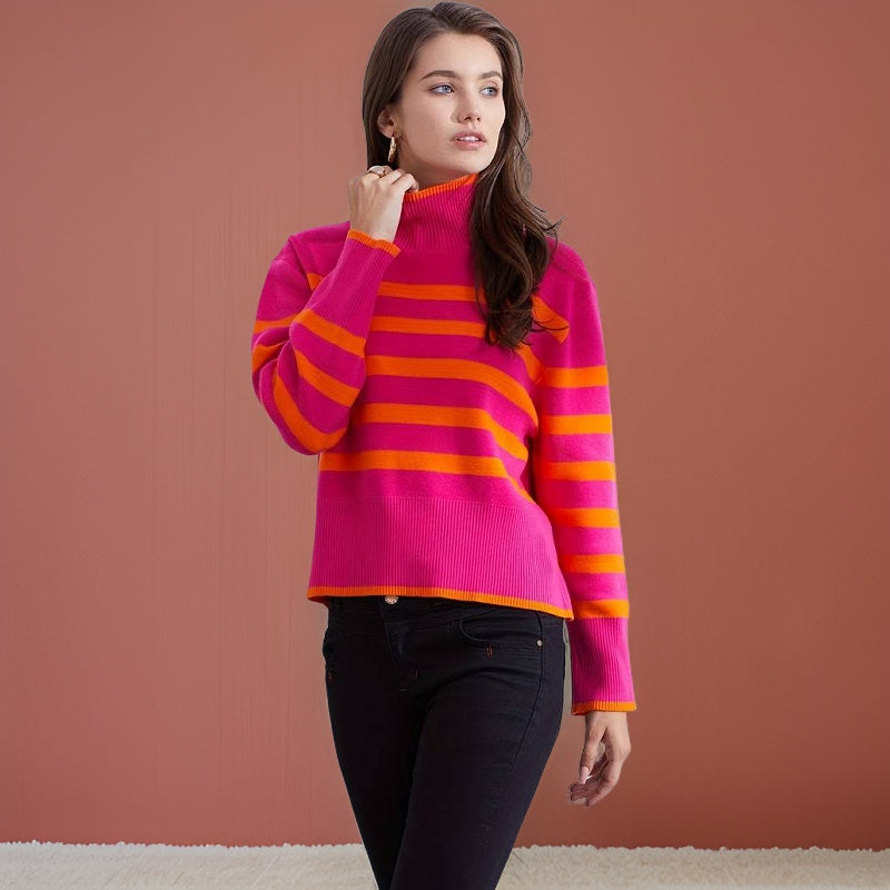 Léonie | Pull à col roulé avec Design Rayé et Confort Douillet pour Femmes