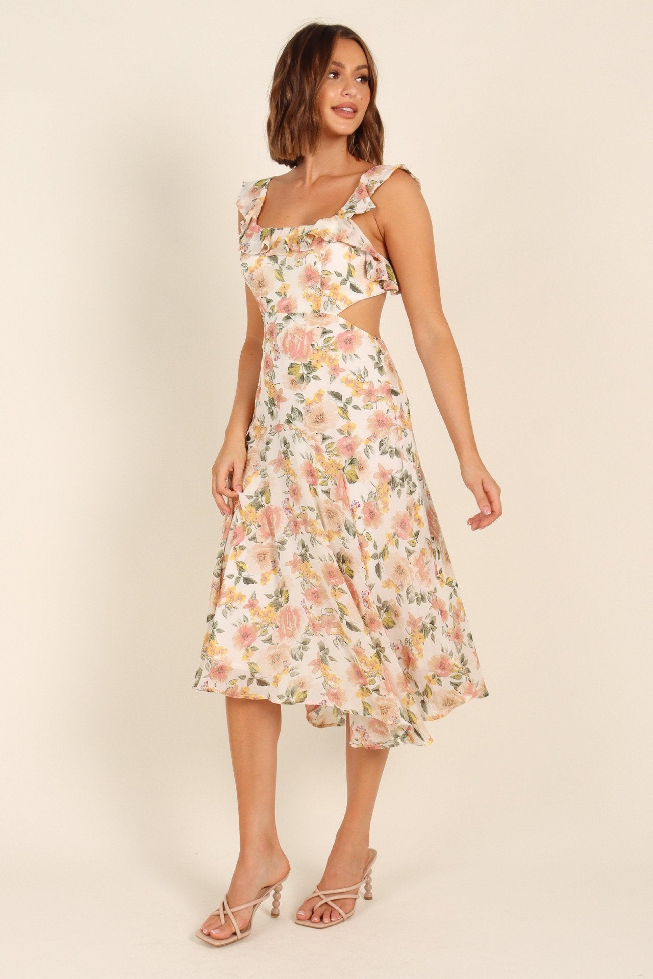 Léonie | Robe Midi Évasée avec Motifs Floraux et Détails Élégants pour Femmes