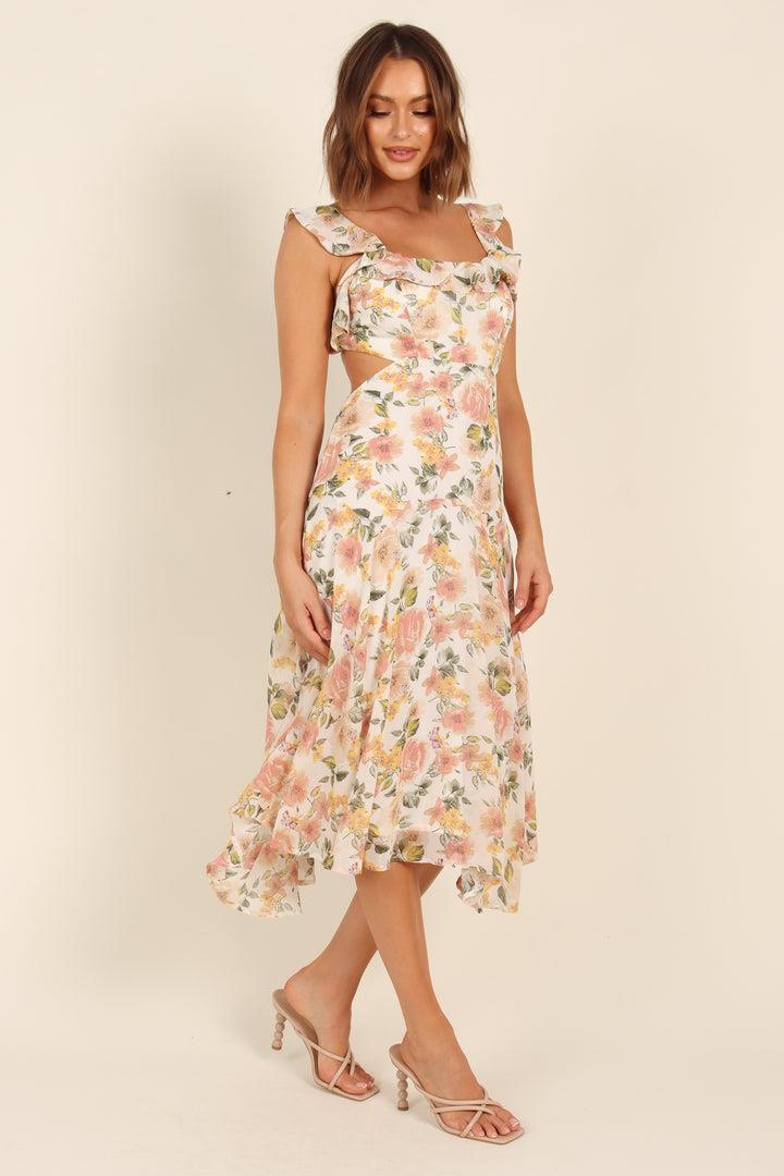 Léonie | Robe Midi Évasée avec Motifs Floraux et Détails Élégants pour Femmes