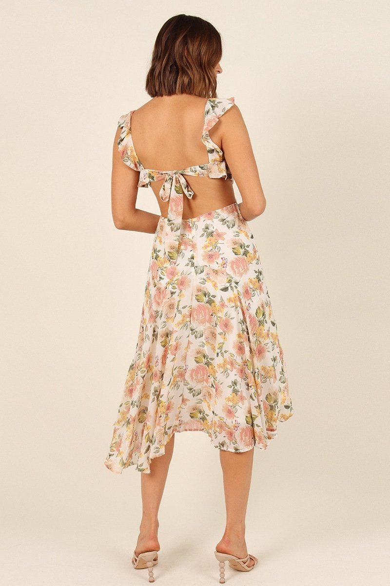 Léonie | Robe Midi Évasée avec Motifs Floraux et Détails Élégants pour Femmes