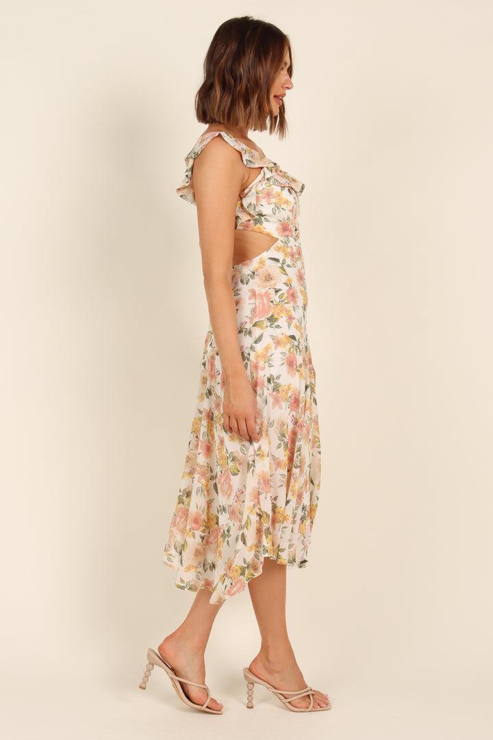 Léonie | Robe Midi Évasée avec Motifs Floraux et Détails Élégants pour Femmes