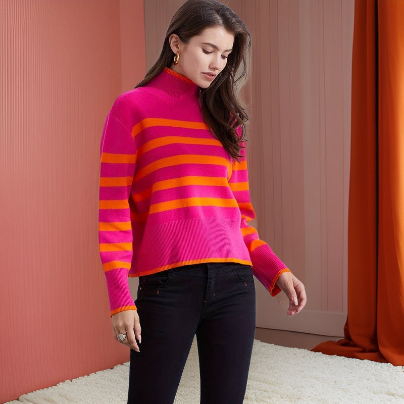 Léonie | Pull à col roulé avec Design Rayé et Confort Douillet pour Femmes