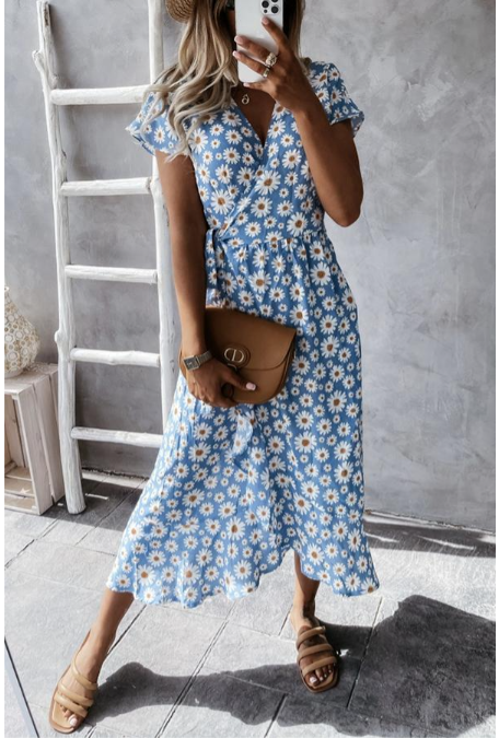 Haidee - Robe midi fleurie à marguerites adorée par vous