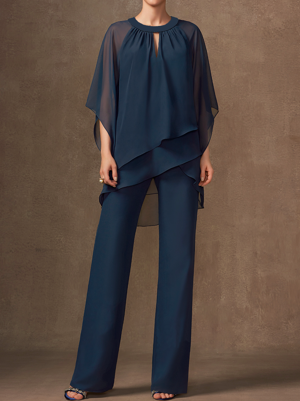 Hailie - Ensemble deux pièces urbain ample à encolure ronde élégante en chiffon uni