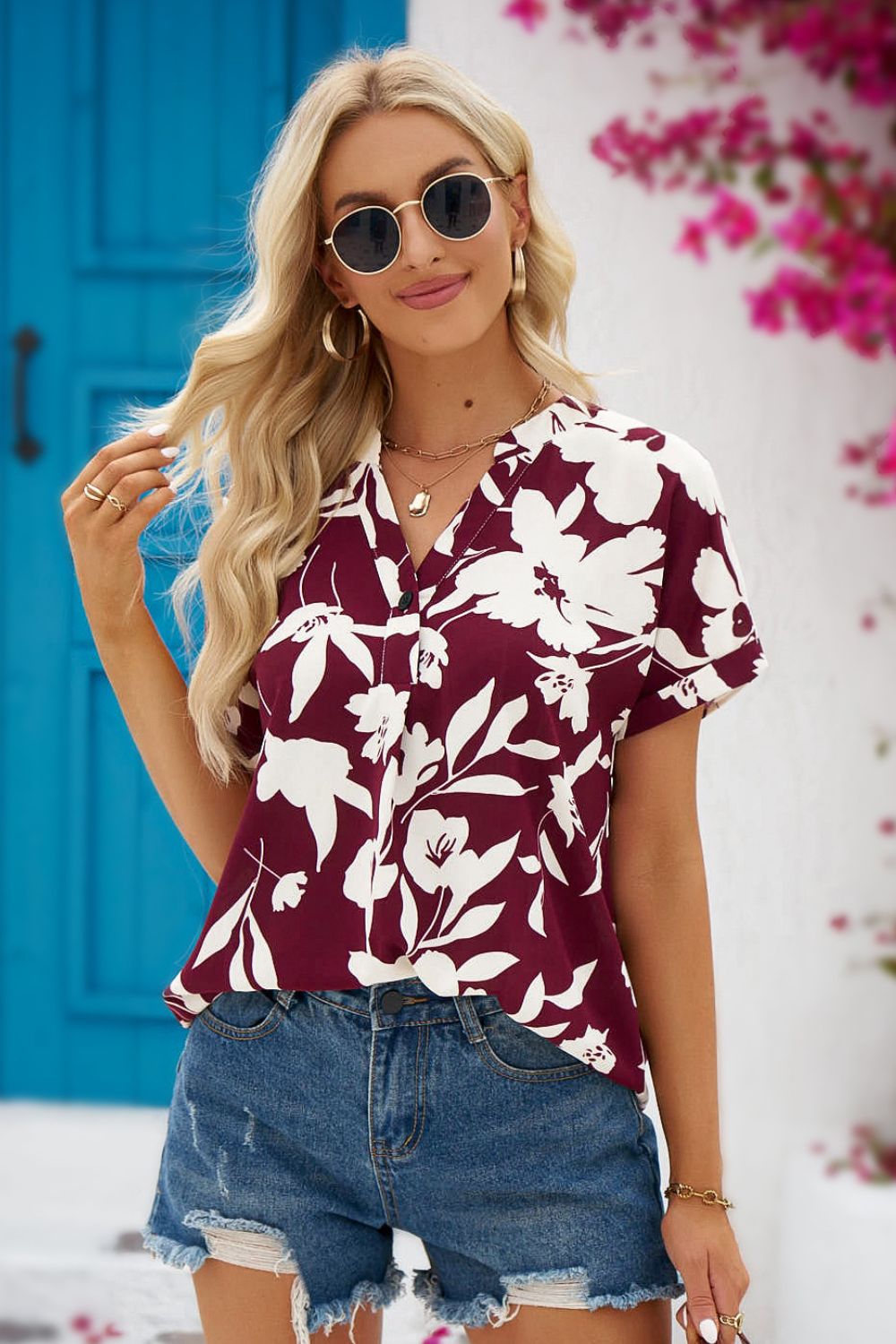 Lunaire | Blouse Fleurie avec Col Élégant et Confort Optimal pour Femmes