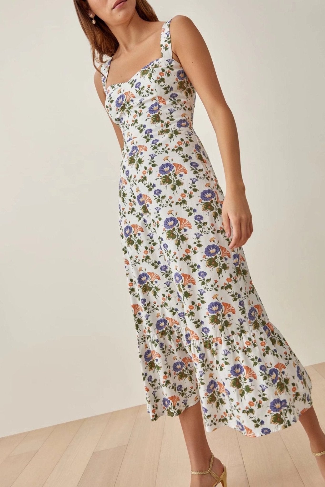 Lunaire | Robe Midi Évasée avec Imprimé Floral et Tissu de Qualité pour Femmes