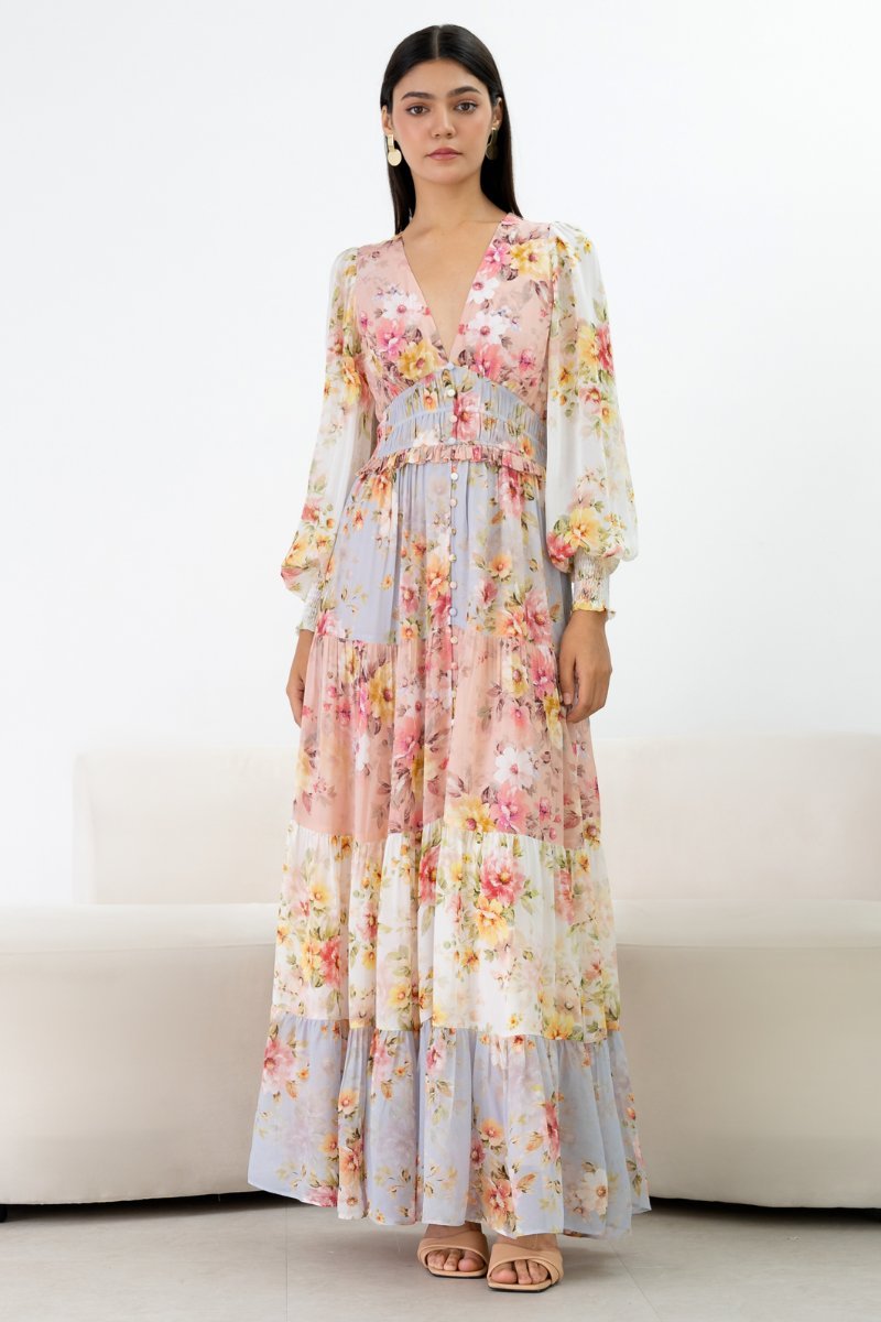Léonie | Robe maxi avec Imprimé Floral et Silhouette Éléguante pour Femmes