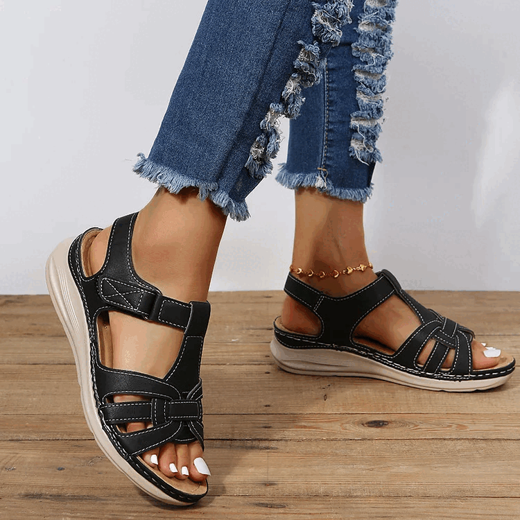 Sandales orthopédiques confort en cuir vintage