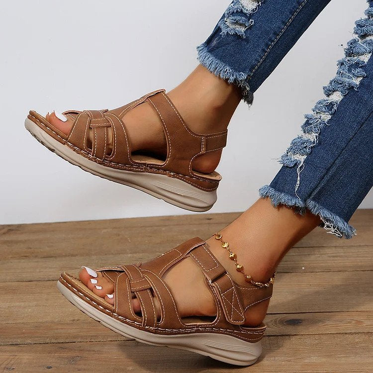 Sandales orthopédiques confort en cuir vintage