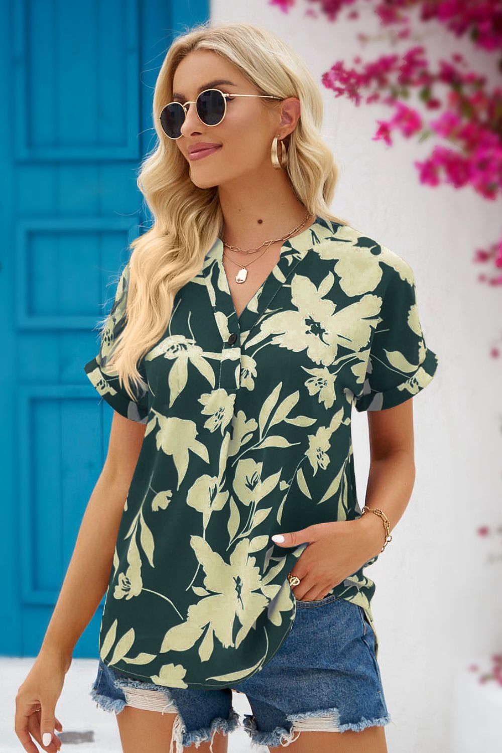 Lunaire | Blouse Fleurie avec Col Élégant et Confort Optimal pour Femmes