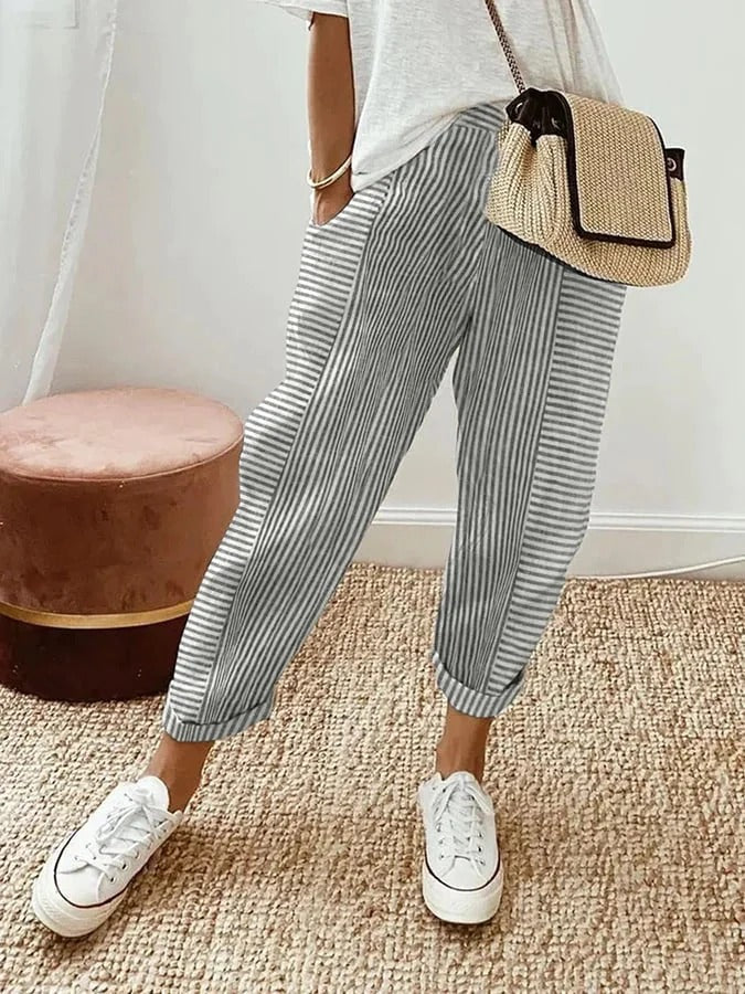 Natasha - Pantalon rayé en coton pour femme