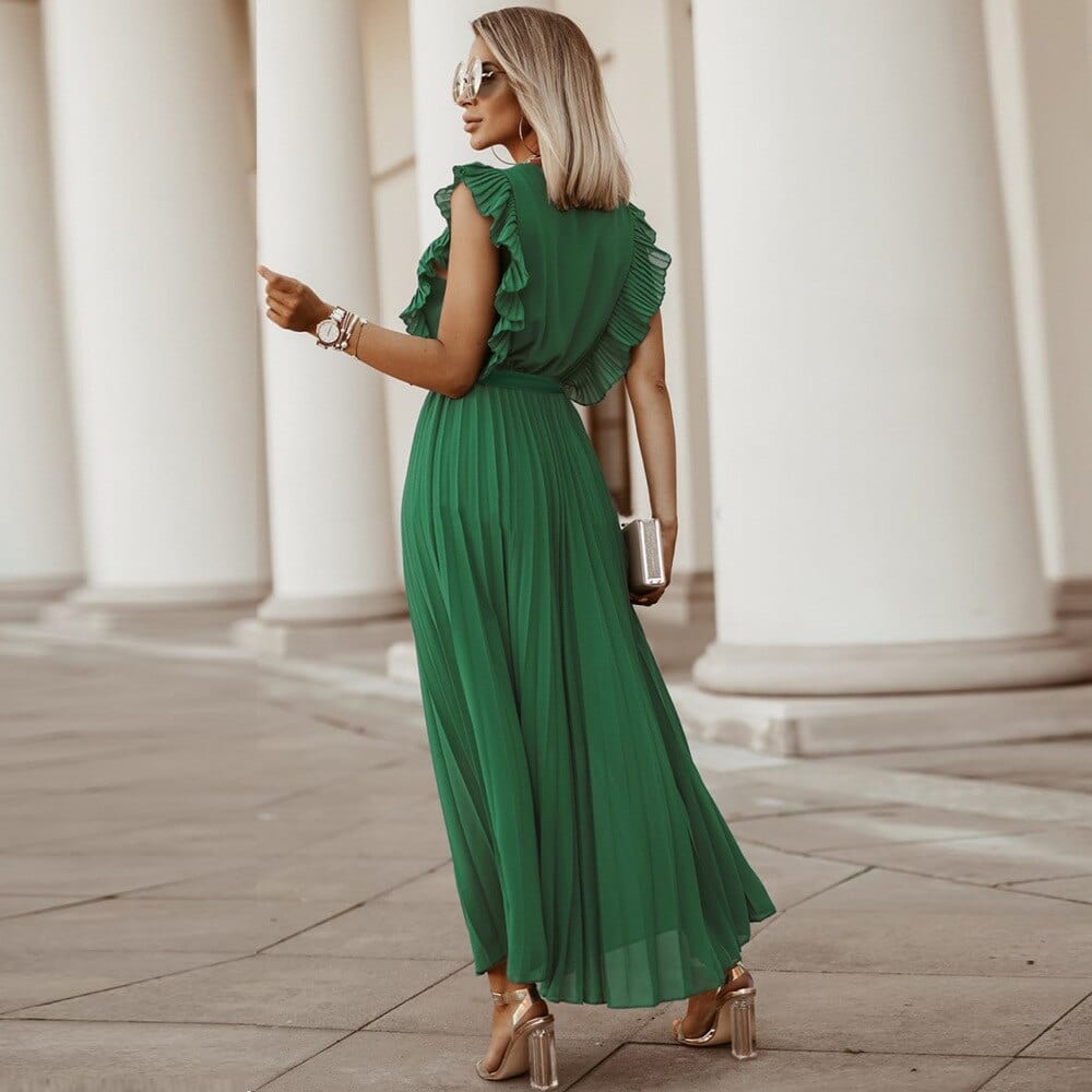 Bette - Vert Bohème robe femme avec col en V