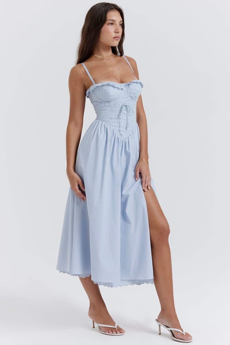 Lunaire | Robe Midi avec Corset en Dentelle Brodée et Détails Élégants pour Femmes