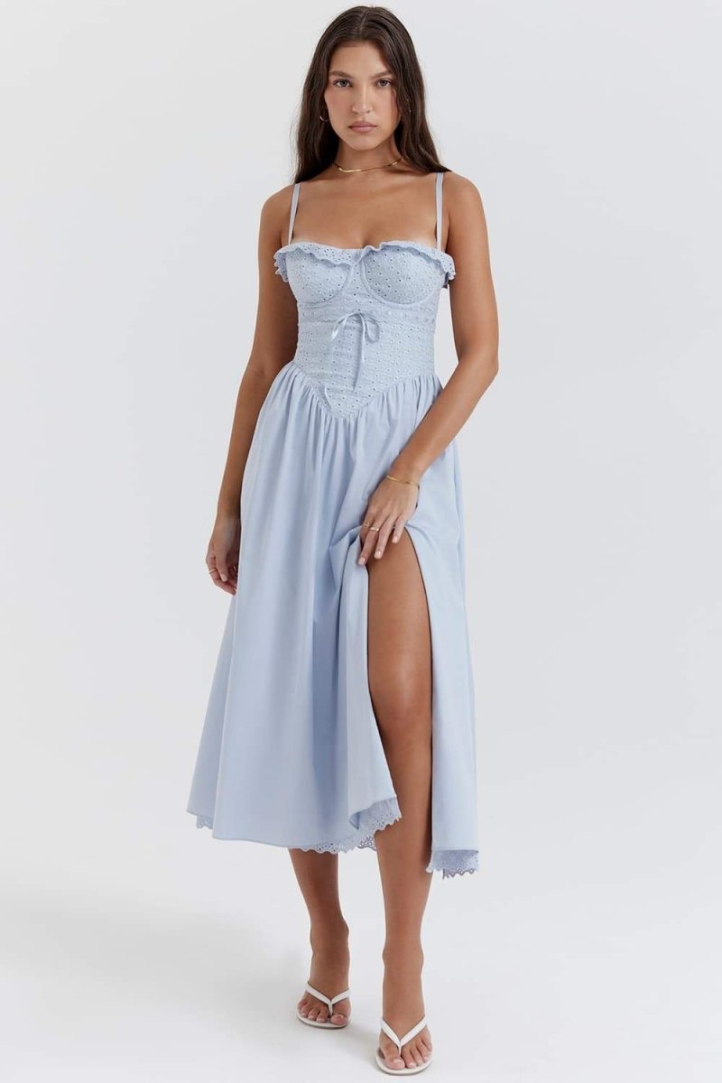 Lunaire | Robe Midi avec Corset en Dentelle Brodée et Détails Élégants pour Femmes