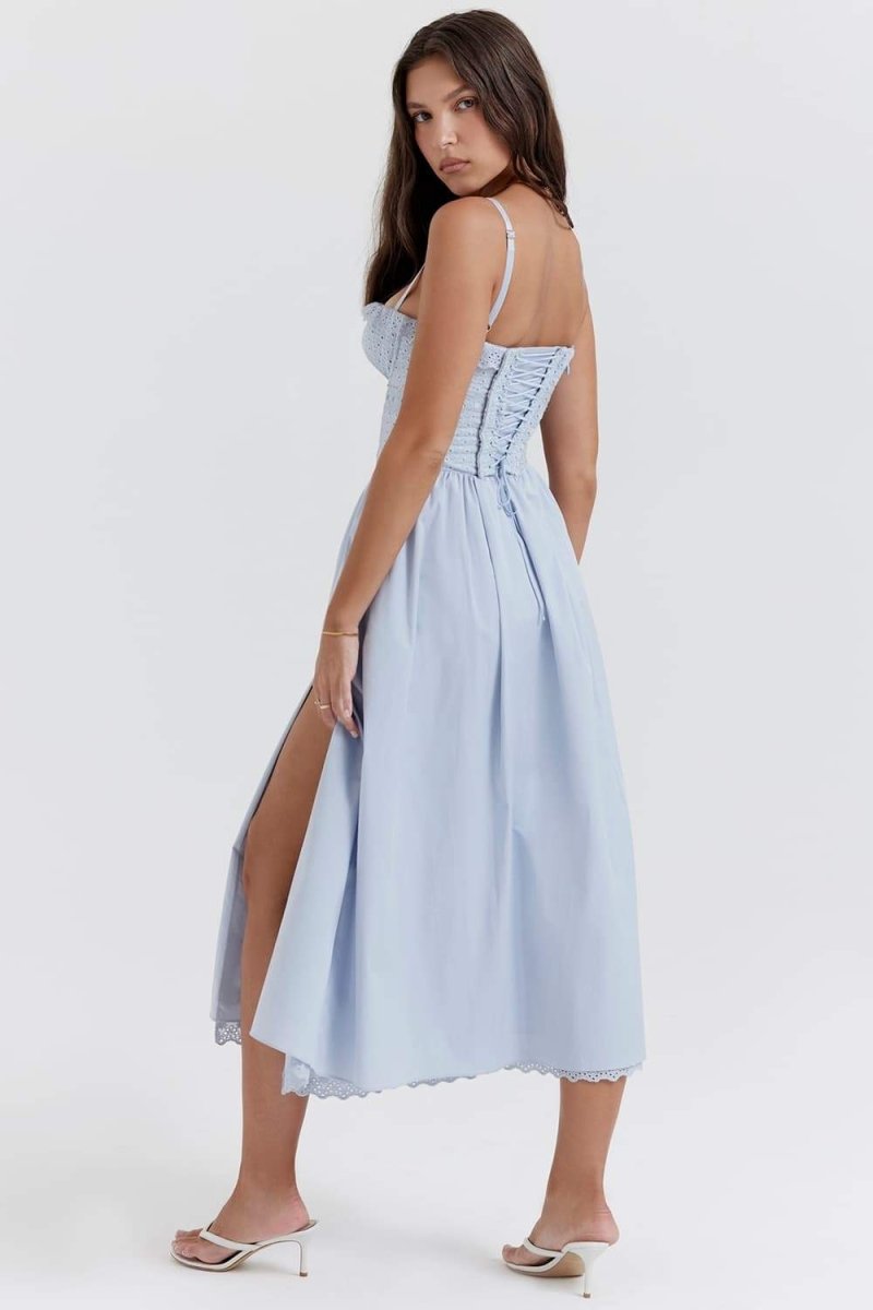 Lunaire | Robe Midi avec Corset en Dentelle Brodée et Détails Élégants pour Femmes