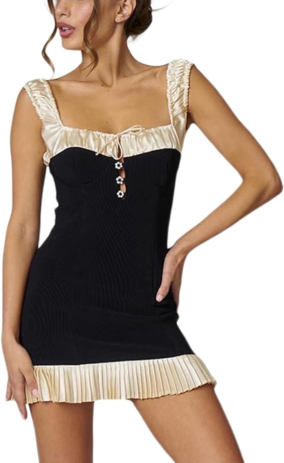 Lysandra | Robe plissée avec motifs élégants et bretelles spaghetti pour femmes