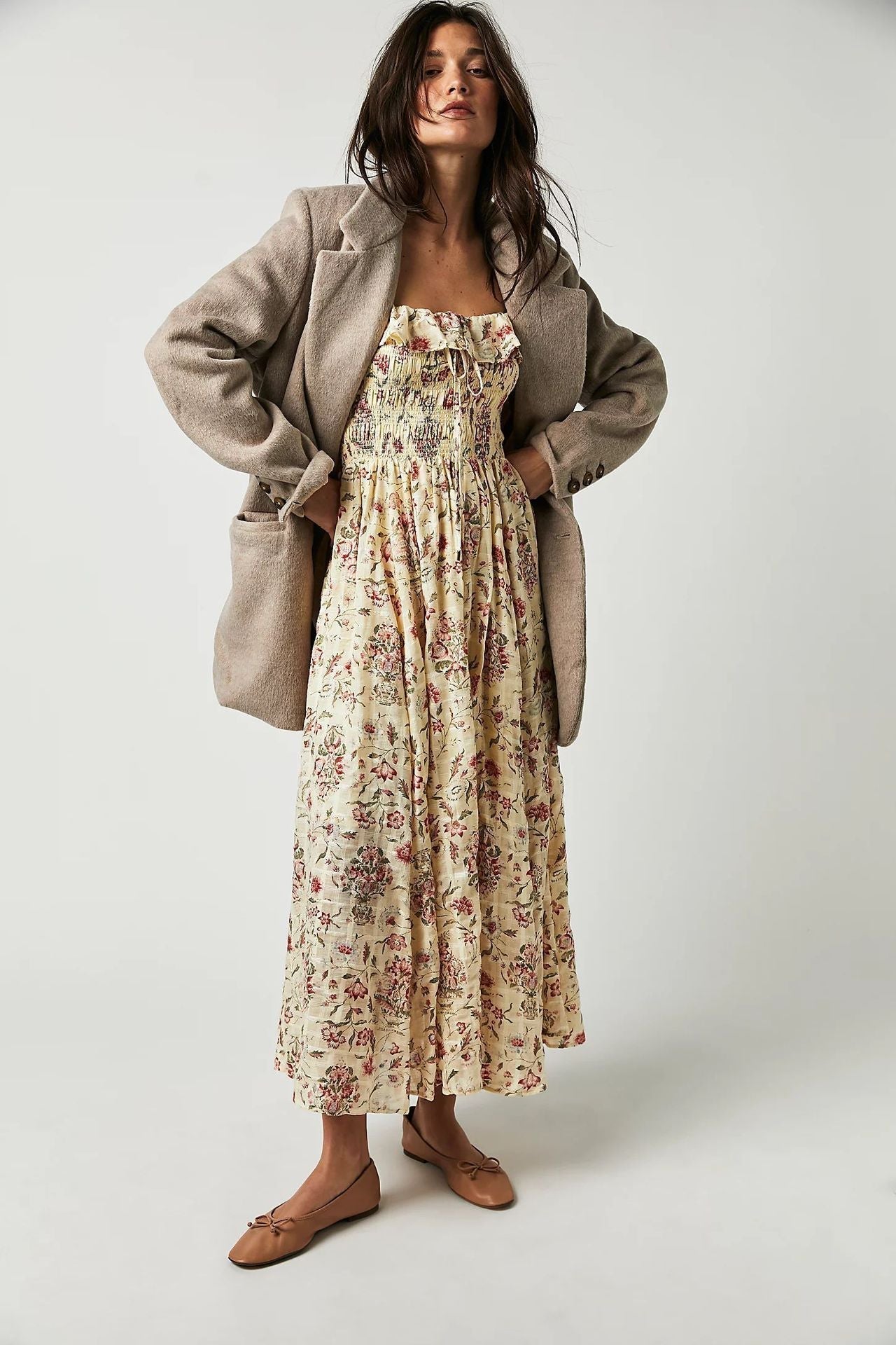 Inès | Robe Midi Imprimée avec Volants Élégants et Motifs Floraux pour Femmes