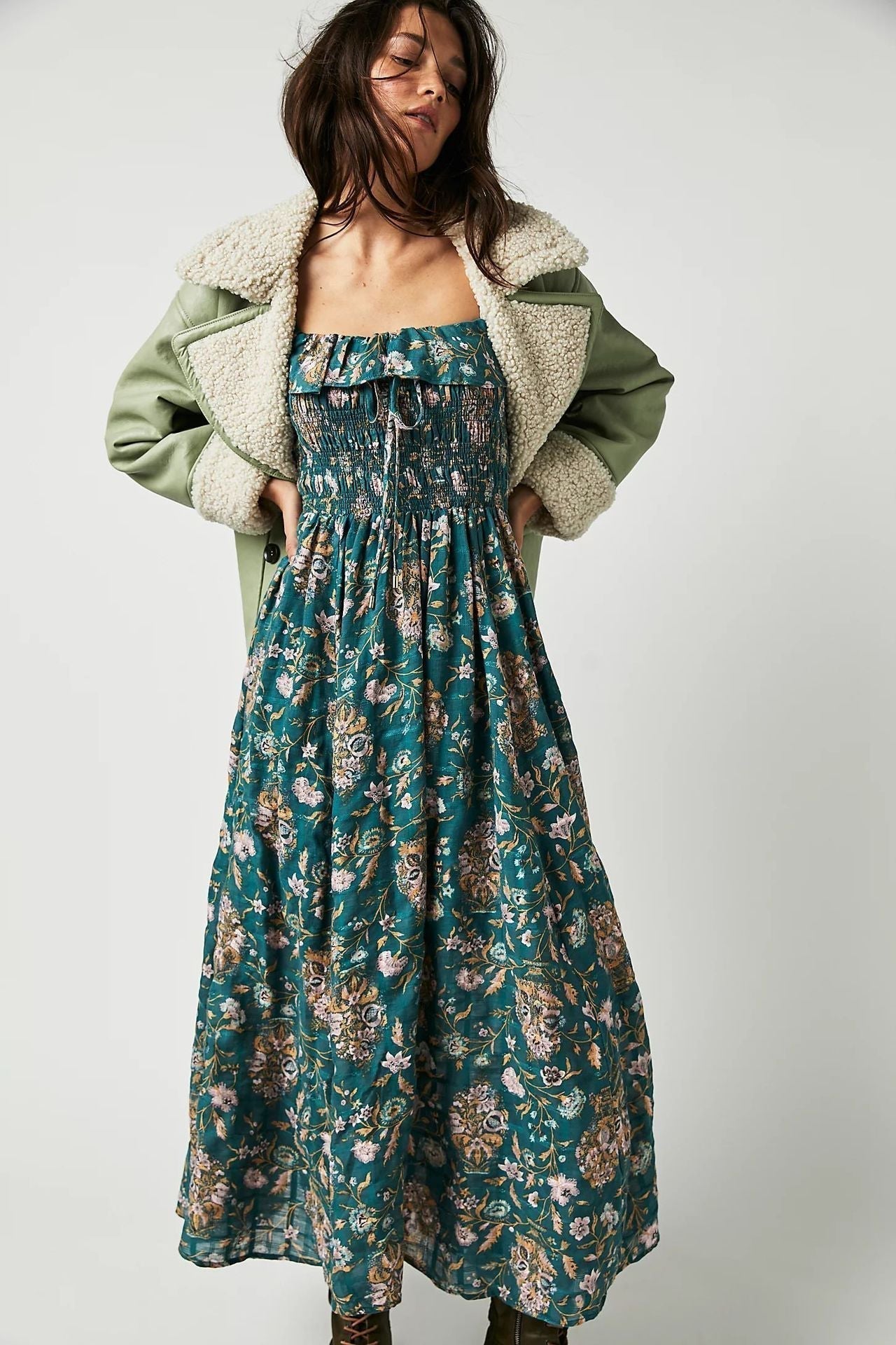 Inès | Robe Midi Imprimée avec Volants Élégants et Motifs Floraux pour Femmes
