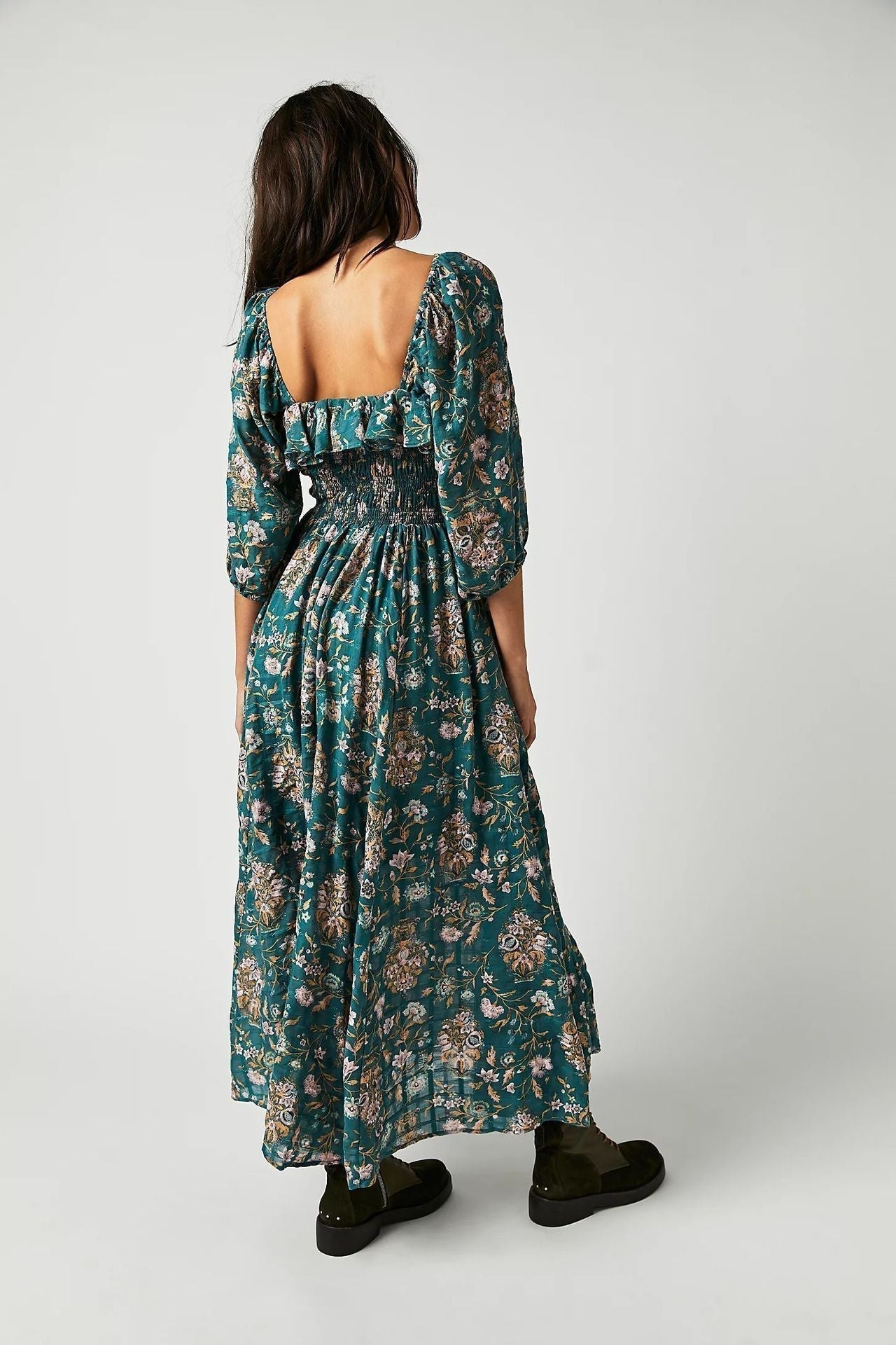 Inès | Robe Midi Imprimée avec Volants Élégants et Motifs Floraux pour Femmes