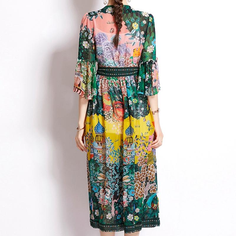 Léonie | Robe Vintage en Mousseline de Soie avec Motifs Uniques et Silhouette Élégante pour Femmes