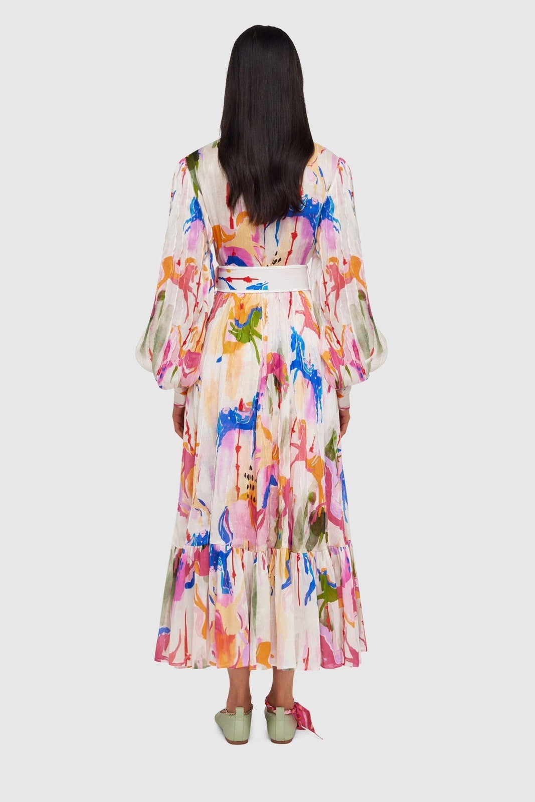 Céleste | Robe Maxi Dégradée avec Motifs Floraux et Ceinture pour Femmes