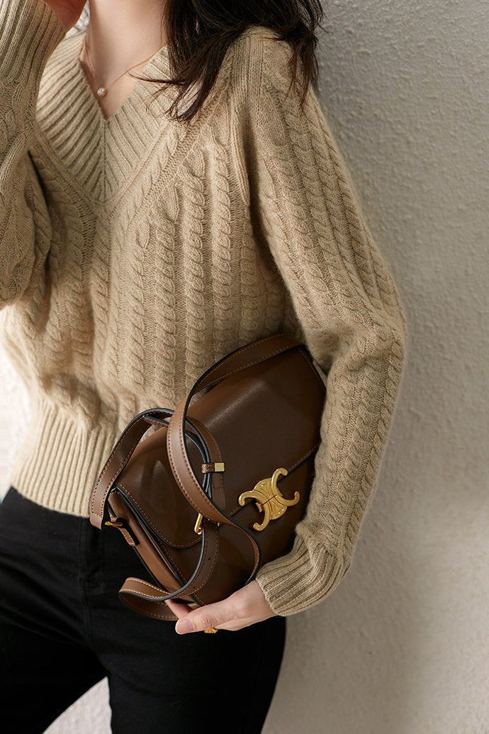 Sienna | Pull Tricoté avec Encolure en V et Tricot Torsadé pour Femmes