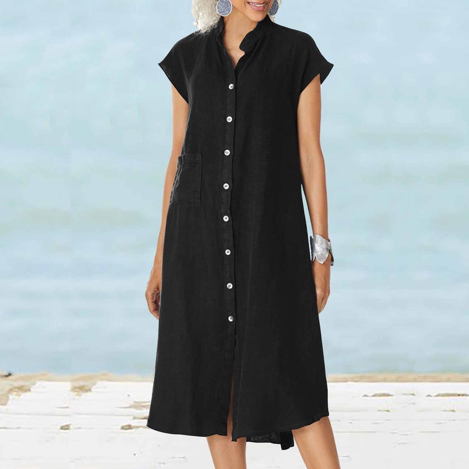 Luna | Robe en Coton et Lin avec Détails Élégants et Poches pour Femmes