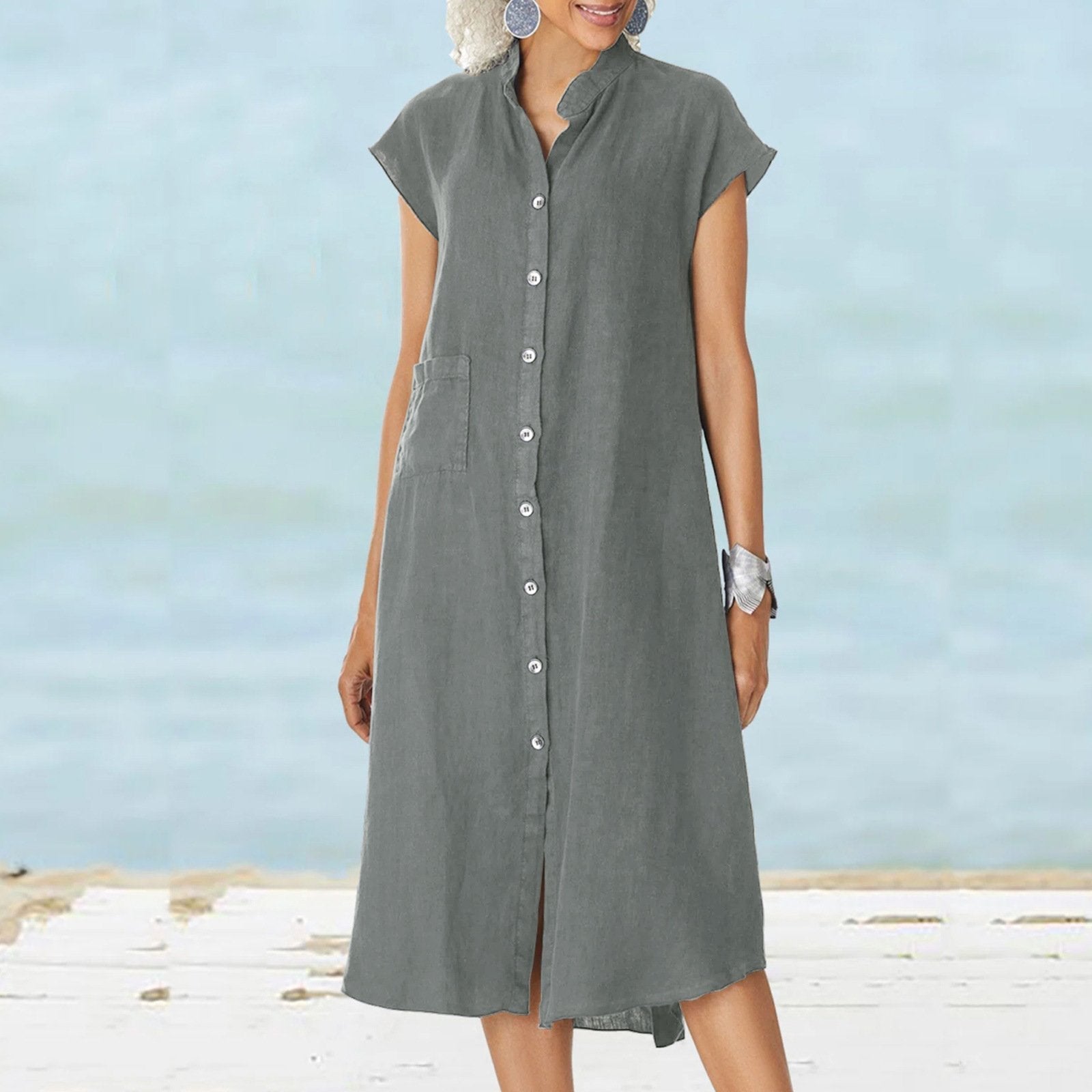 Luna | Robe en Coton et Lin avec Détails Élégants et Poches pour Femmes