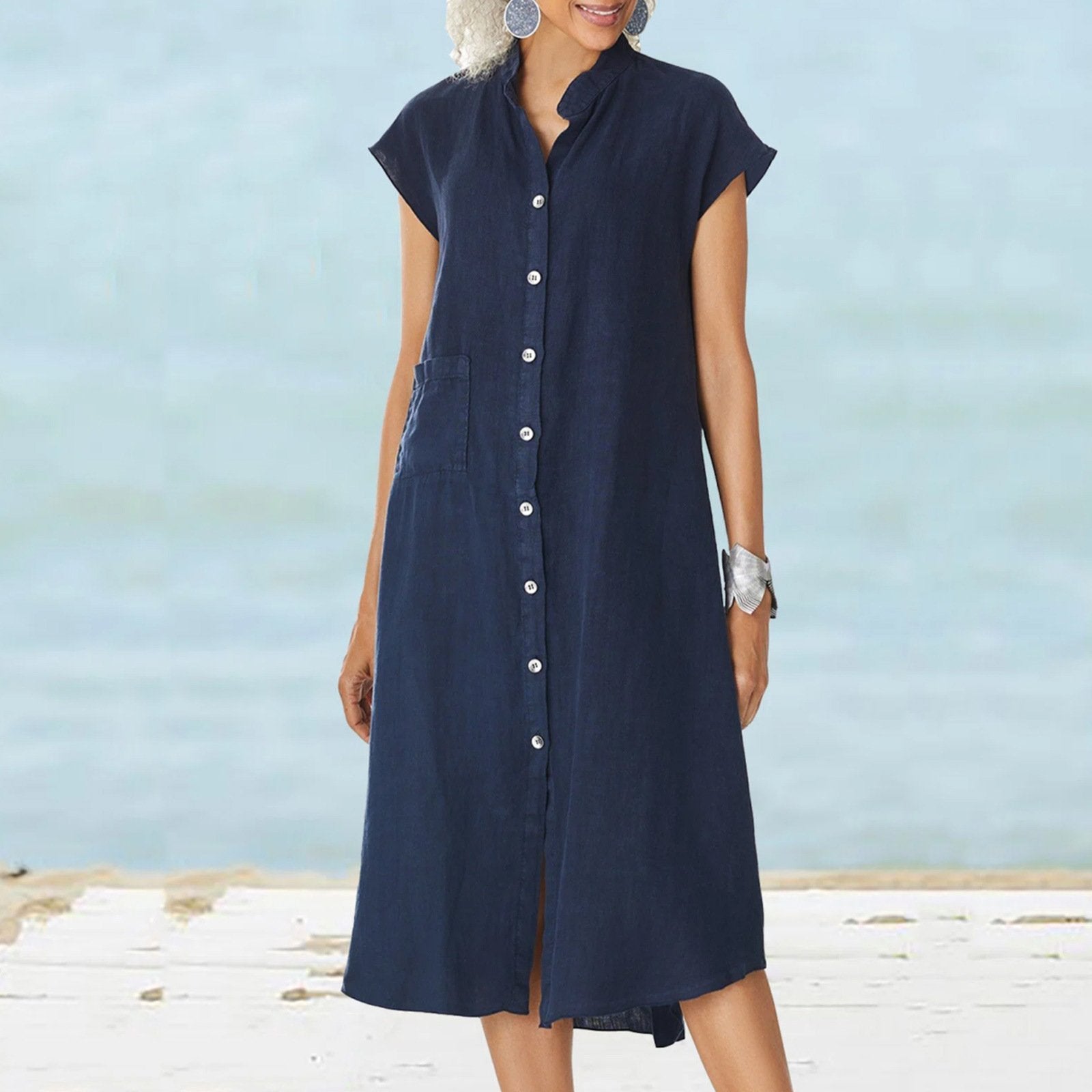 Luna | Robe en Coton et Lin avec Détails Élégants et Poches pour Femmes