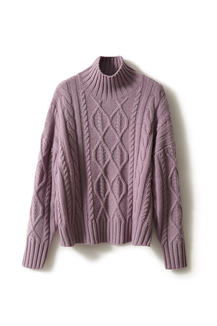Auréline | Pull à col montant avec Imprimé Aran et Confort Extensible pour Femme