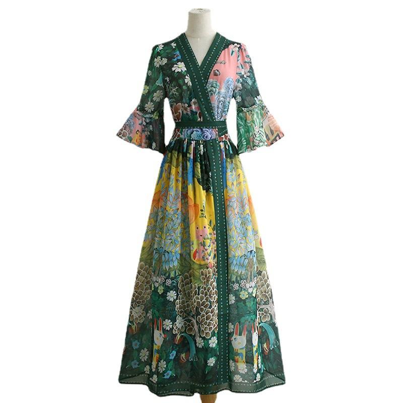 Léonie | Robe Vintage en Mousseline de Soie avec Motifs Uniques et Silhouette Élégante pour Femmes