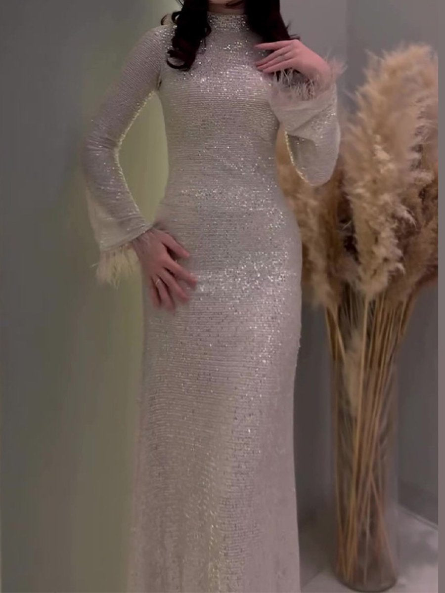Aurélie | Robe à Paillettes avec Détails Élégants et Plumes pour Femmes