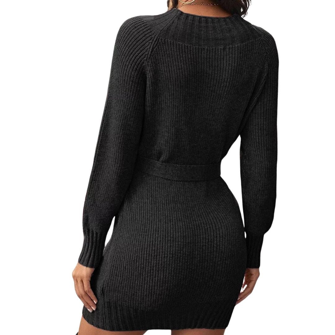 Lunaire | Robe mi-longue avec ceinture stylée et élégance monochrome pour Femmes