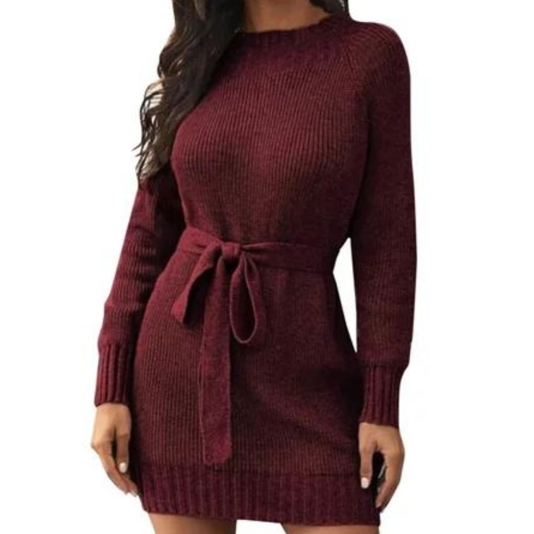 Lunaire | Robe mi-longue avec ceinture stylée et élégance monochrome pour Femmes