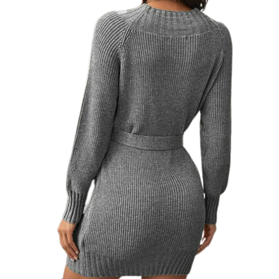 Lunaire | Robe mi-longue avec ceinture stylée et élégance monochrome pour Femmes