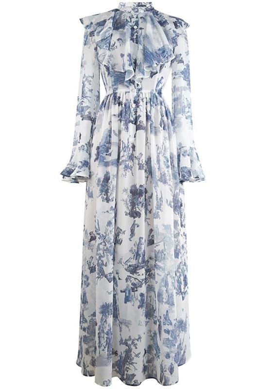Isadora | Maxi-robe évasée avec Imprimé Élégant et Volants pour Femmes